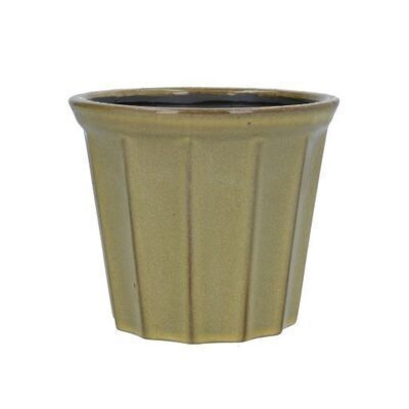 Chartreuse Ribbed Med Ceramic Pot Cover By Gisela Graham Ceramic ribbed pot cover in Chartreuse. The perfect addition to your home or garden for Spring. By Gisela Graham.